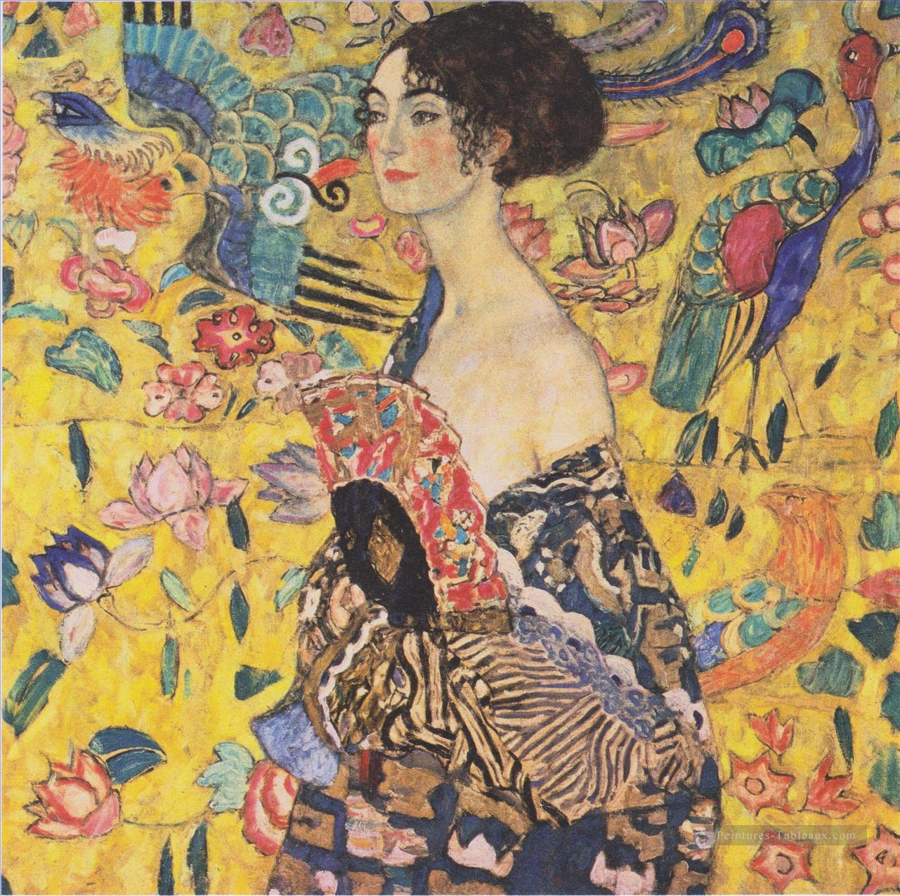 Dame avec Fan Gustav Klimt Peintures à l'huile